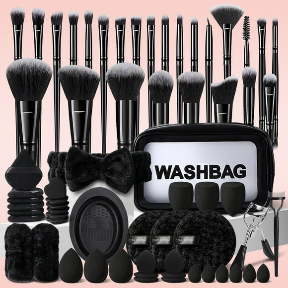 Juego de brochas de maquillaje HGHDBT, 65 piezas, color negro con funda Professional