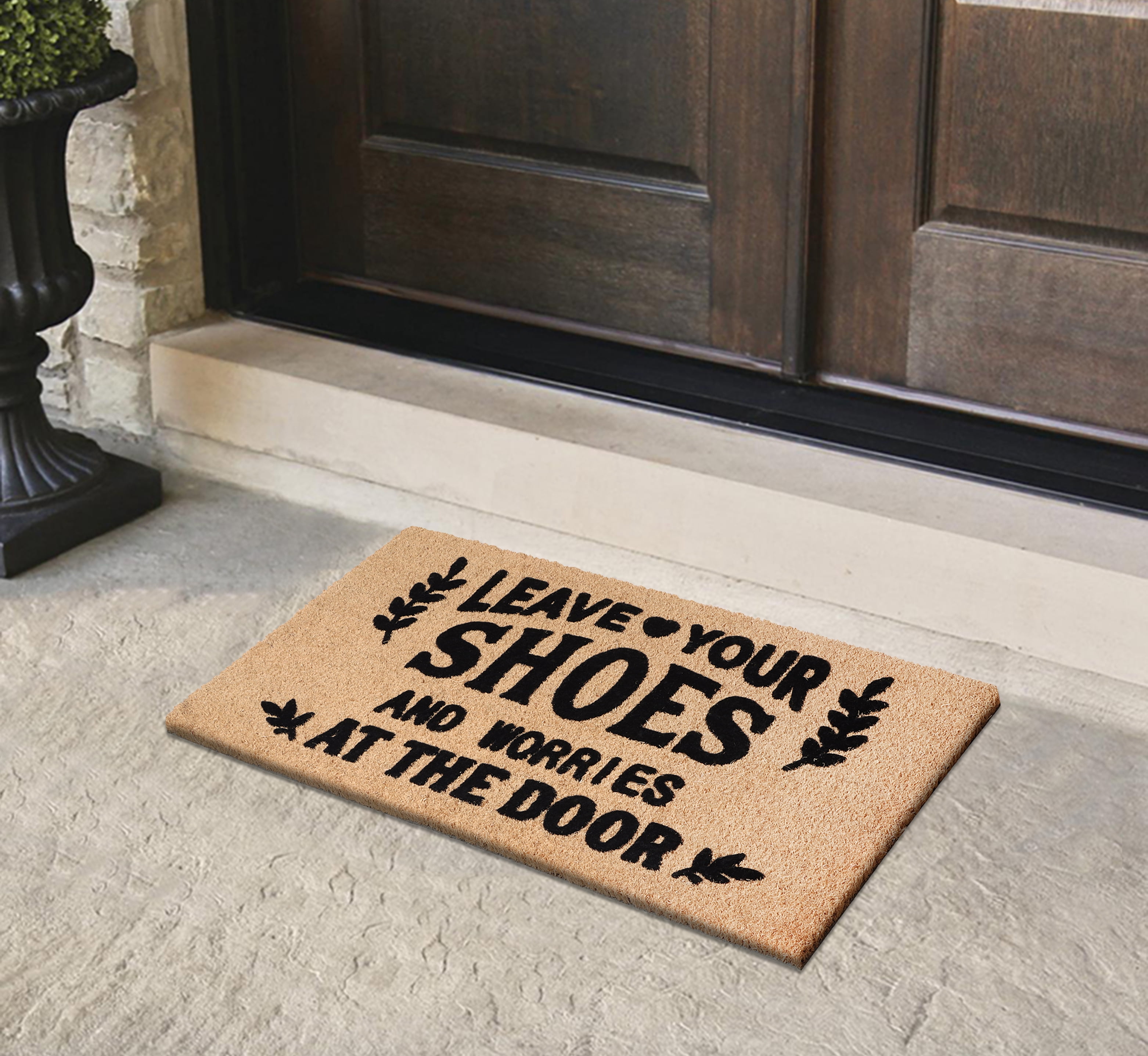 A1HC Natural Coir Flocked Doormat, Leave Your Shoes Black , 24"x36", Durable Outdoor Welcome Mat, Non-Slip, Pet Friendly, Fade Resistant