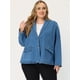 thumbnail image 3 of Chaquetas de talgrande pamujer Blazer de solade denim elástico con bloque de color en contraste azul medio XL, 3 of 5