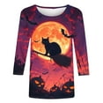 thumbnail image 3 of aohooy Halloween Tshirt Plus Size Women Three Quarter Sleeve Funny Graphic T-Shirts Holiday Festivel Party Crewneck Tunic Tops Multicolor,S, 3 of 4