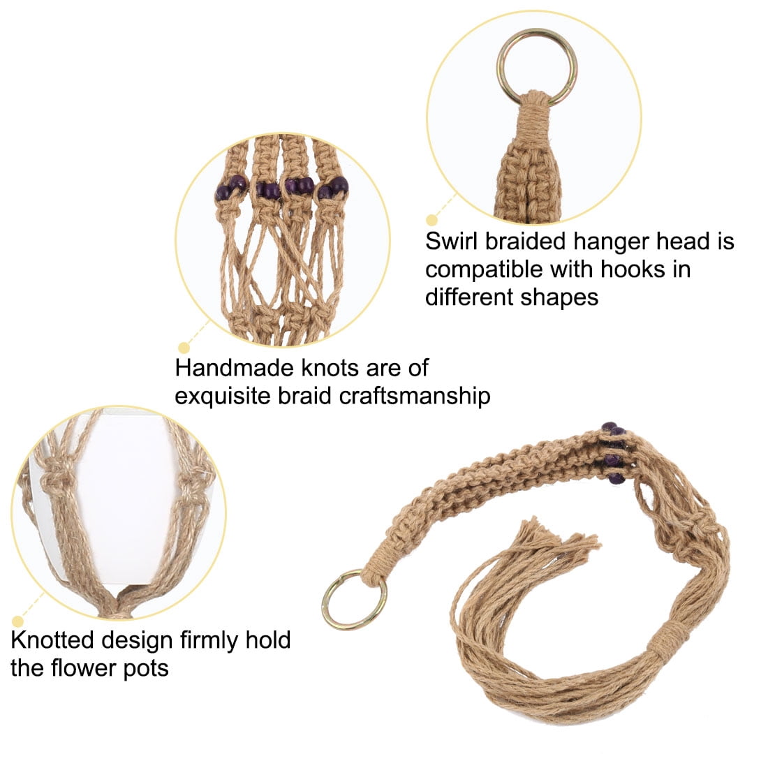 Unique Bargains Handmade Pot Holder Plant Hanger Hanging Rope Basket 2pcs