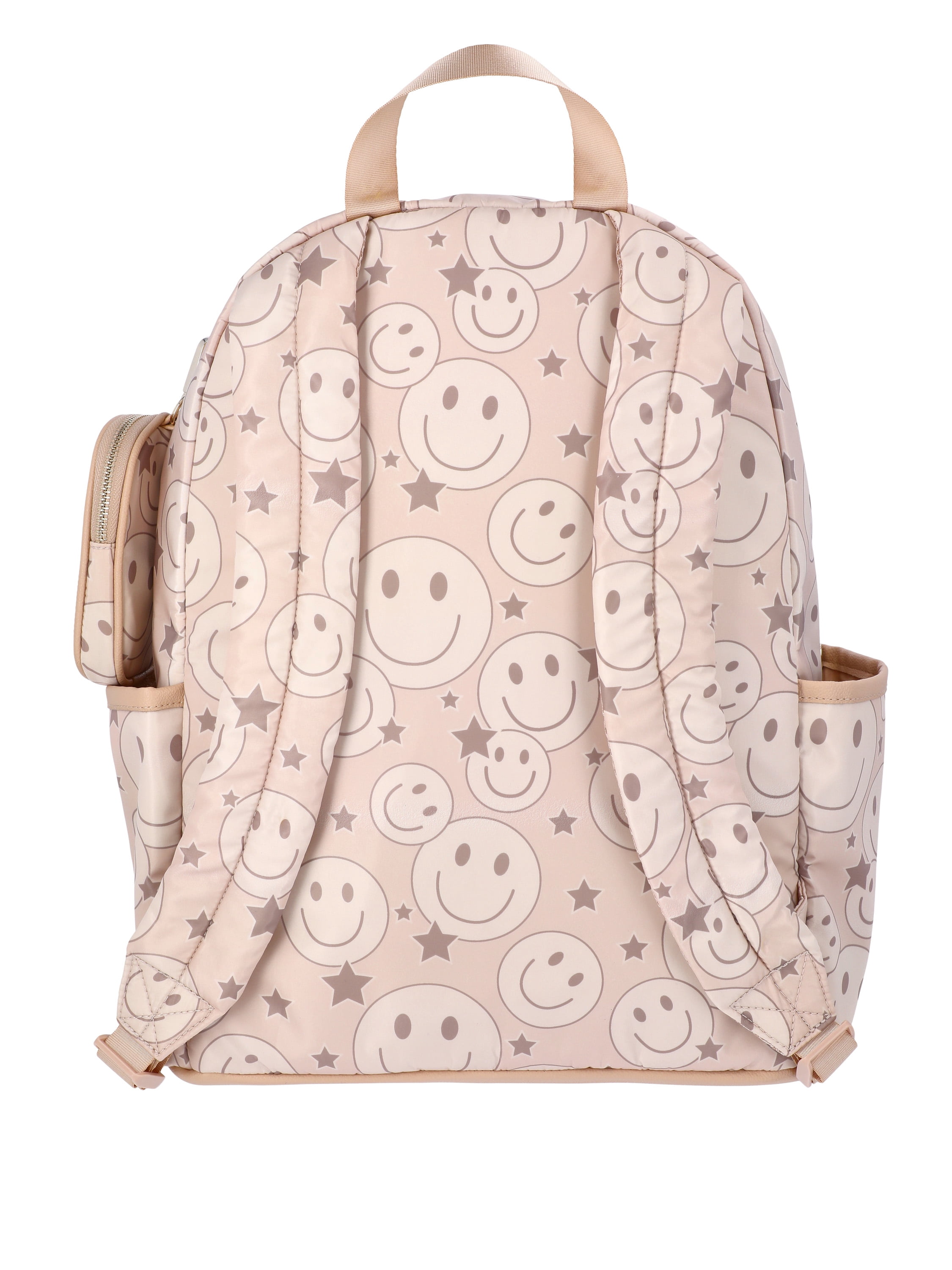 Madden NYC Women's Chain Pocket 17" Dome Backpack, Beige Smiley