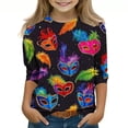 thumbnail image 1 of Tauxra Carnaval Imprimé 3/4 Manches Col Rond Haut pour Adultes, Chemise en Polyester Doux avec Tissu Respirant et Extensible, pour Tenue Décontractée, Usage Domestique et Rassemblements Sociaux, 1 of 5