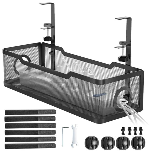 GIRACOA Under Desk Cable Management, Wire Organizer Box with Clamp No Drill for Office, Home(Black)