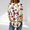 thumbnail image 2 of Ruimatai Women's 3/4 Sleeve Blouse Round Neck Casual Loose Tops Polyester Comfortable Fashion Summer Spring Pullover Shirt Daily Wear, 2 of 5