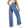 thumbnail image 5 of Women's Fleece Lined Stretch Denim Jeans, High Waist Elastic Drawstring Wide Leg Pants, Comfortable Straight Leg Trousers, Warm Winter Casual Wear, 2025 Fashion Dark Blue L, 5 of 10