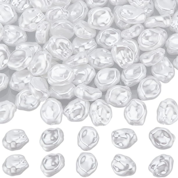 1 caja de 90 perlas de imitación, perlas de plástico a granel, perlas barrocas grandes blancas como la nieve, dijes sueltos