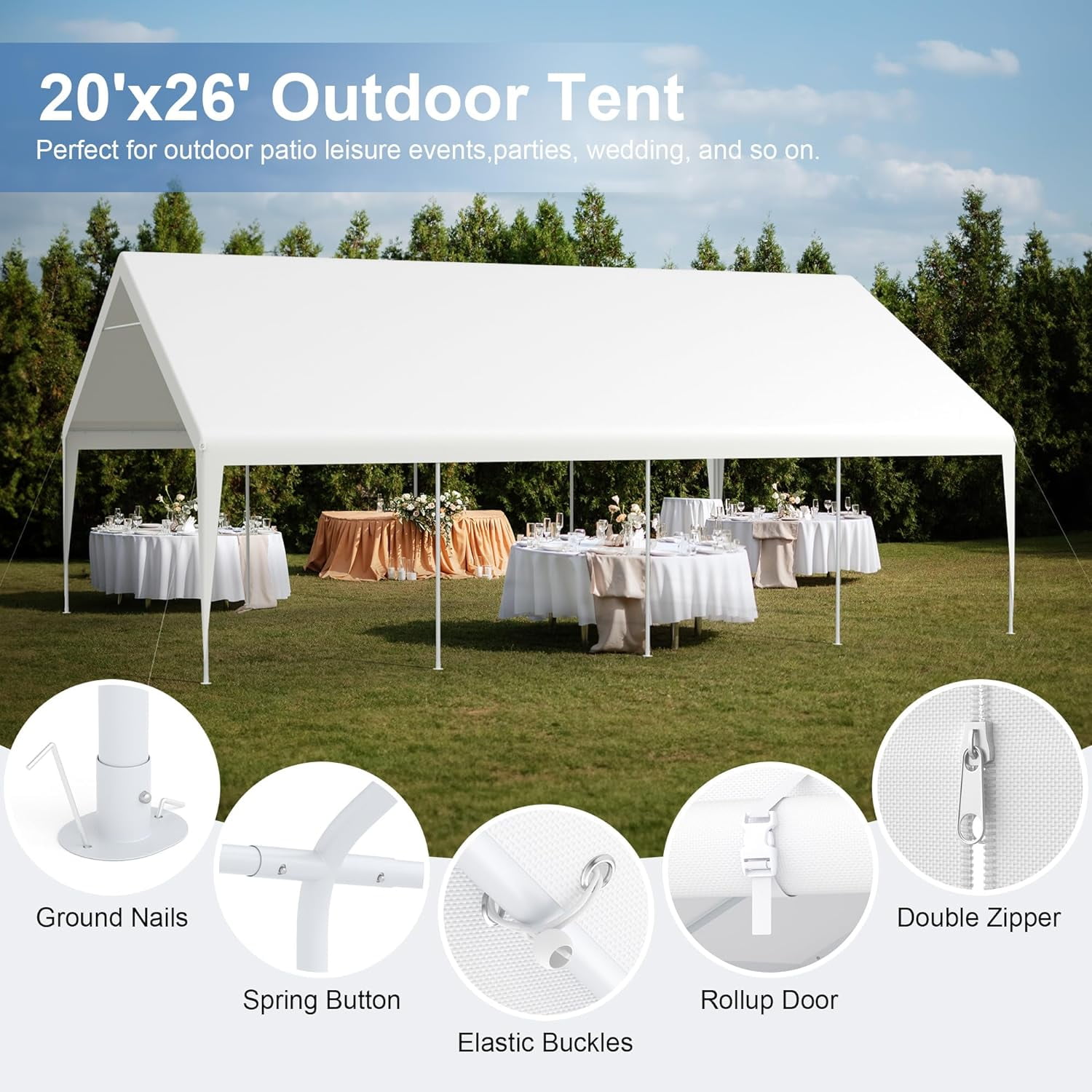 Phonjoroo Heavy Duty 20 x 26 Car Port Large Metal Shelter Carports Portable Garage Canopy Tent for Parties, Event, RV, Boat (20x26ft)