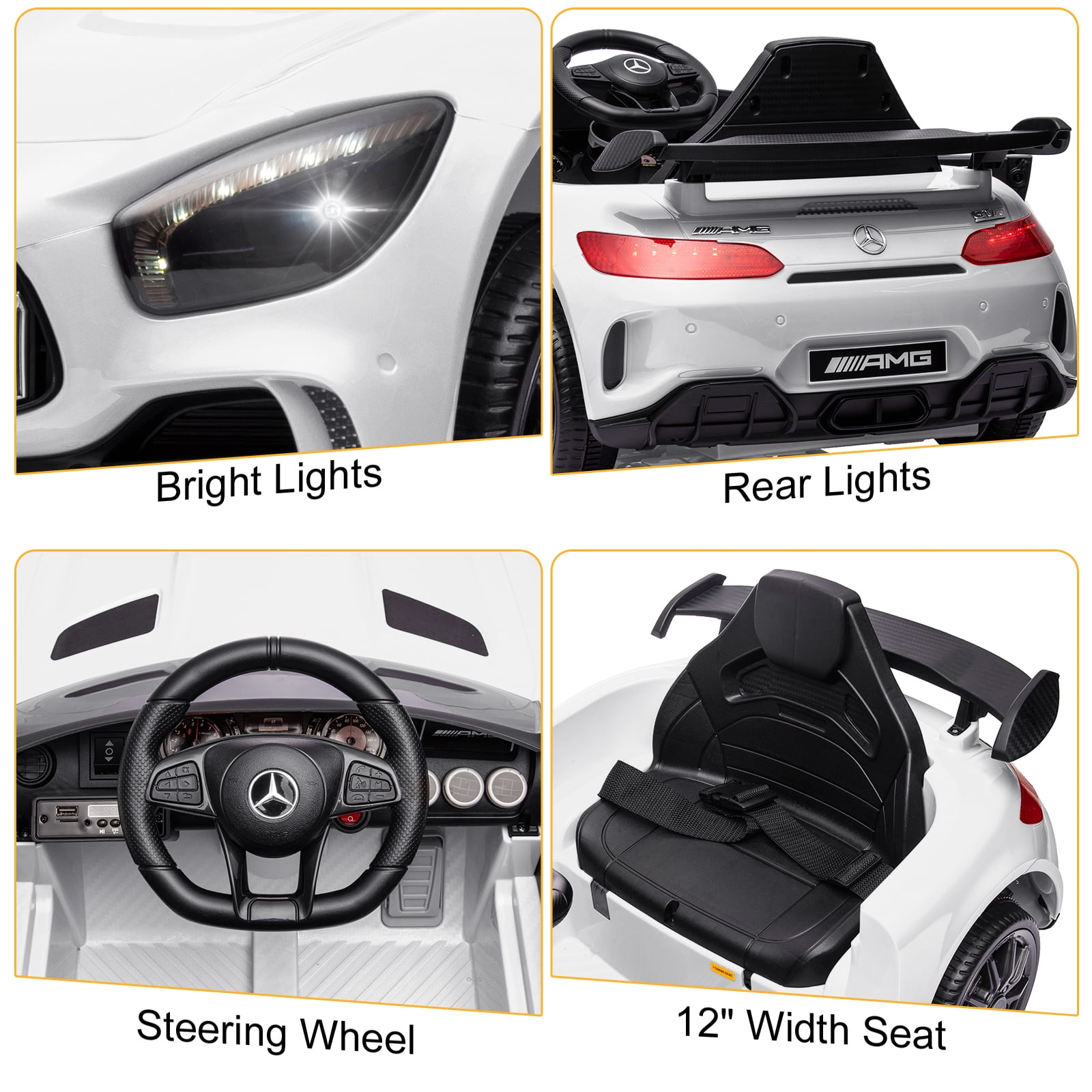 Kepooman 12V 4.5Ah Kids Police Ride On Car with 2.4G Remote Control Mercedes-Benz Sports Car, Electric Toy for Kids, White