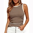 thumbnail image 2 of Striped Ribbed Tank Top for Women, Sleeveless Round Neck Fitted Camisole - Summer Stretchy Casual Tee for Beach & Daily Wear Brown S, 2 of 5