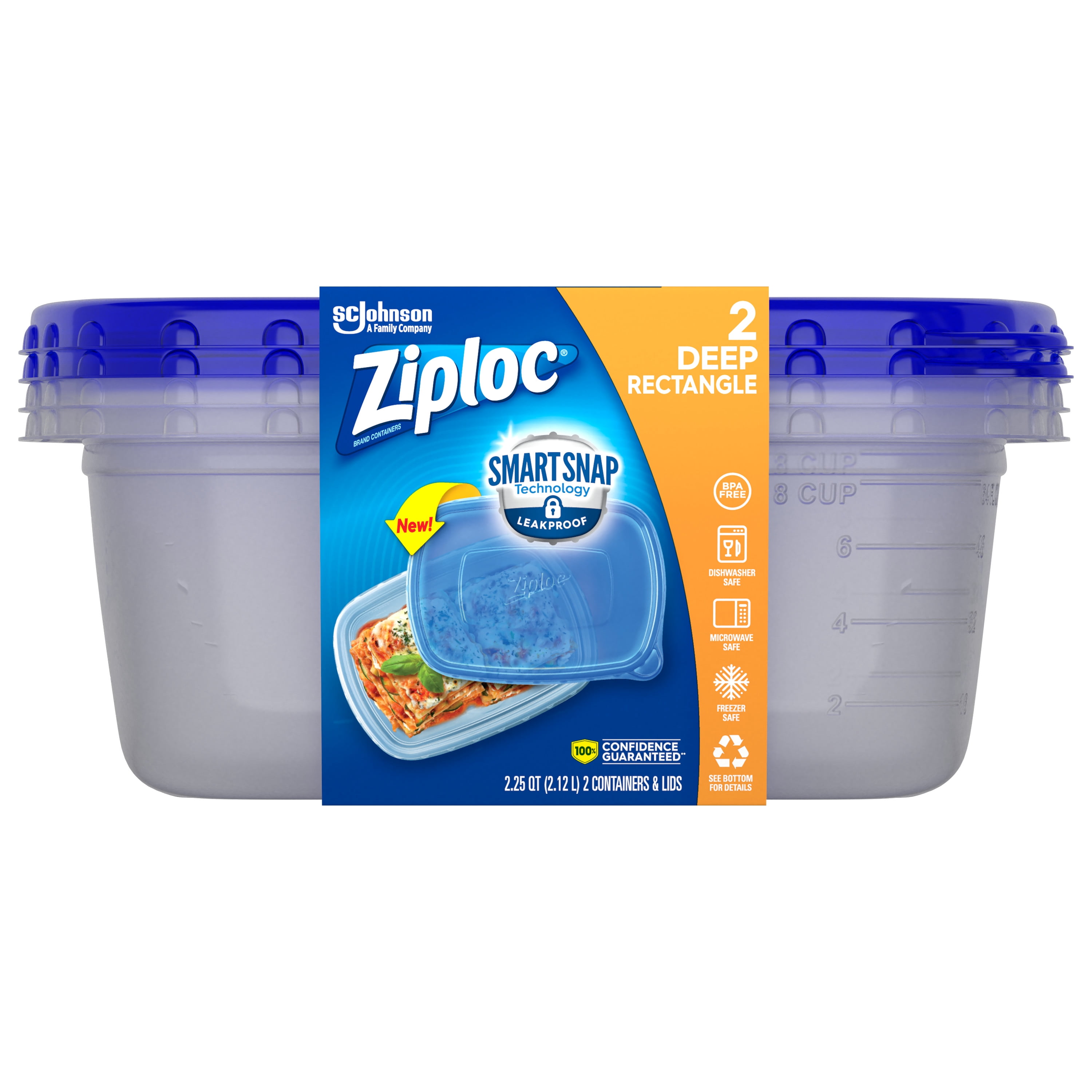 Ziploc Containers Boxes 2 Large Rectangle w// Lids One Press Seal 2.25 Qt 9 cups