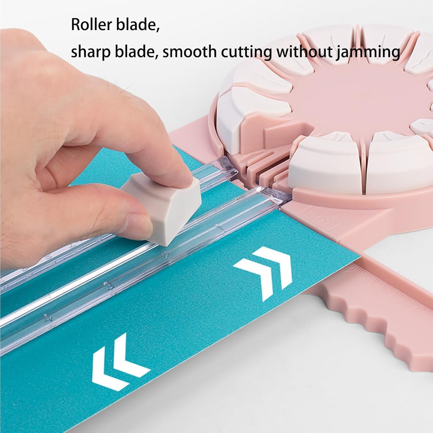 ABPETE Paper Craft Edge Cutter, 12 in 1 Paper Cutter, Rolling Paper Cutter with 12 Cutting Types, Multifunctional Paper Cutter Machine with Measurements for Scrapbooking (Pink)