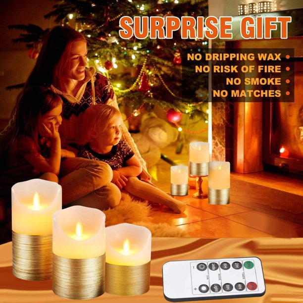 Gold Battery Operated Flameless LED Candles With 10 Key Remote Control