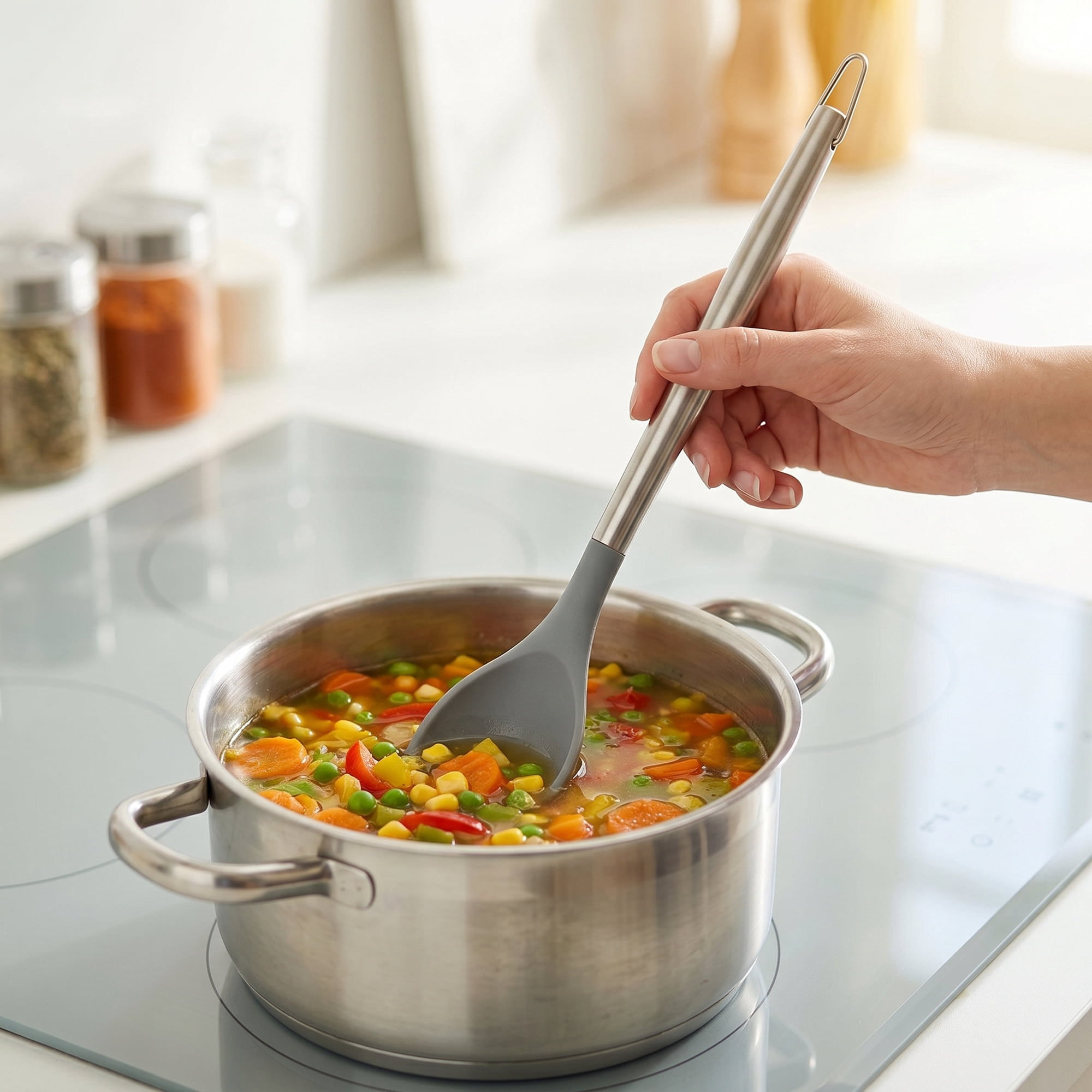 Unique Bargains Durable Non Stick Cookware Heat Resistant Silicone Spoon 13.6" x 2.8"