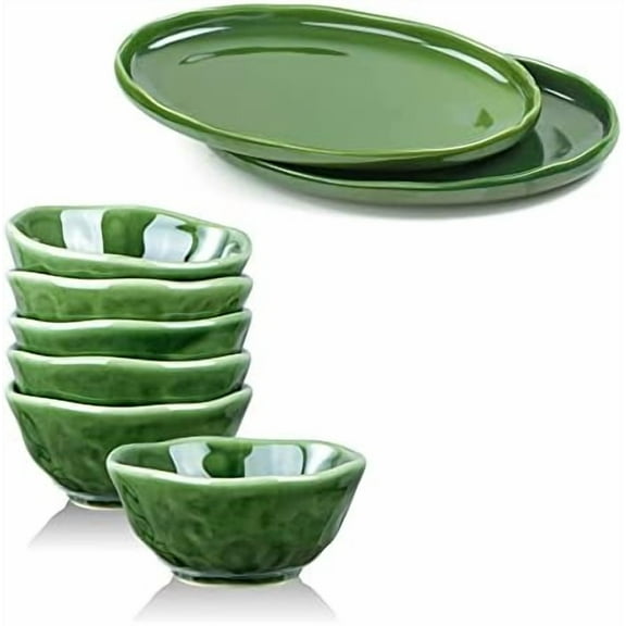 8-Piece Kitchen Dinnerware Set - Ceramic Serving Platter Tray Small Dessert Bowls Set, Microwave, Oven, and Dishwasher Safe, Scratch Resistant, Suitable for Home, Party, Restaurant (Green)