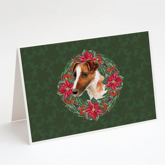 Smooth Fox Terrier Poinsetta Wreath Greeting Cards and Envelopes Pack of 8