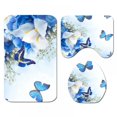 thumbnail image 3 of 4PCS Bathroom Rugs Set Shower Curtain Bath Mat Toilet Lid Cover,Rose flower butterfly printing, 3 of 7