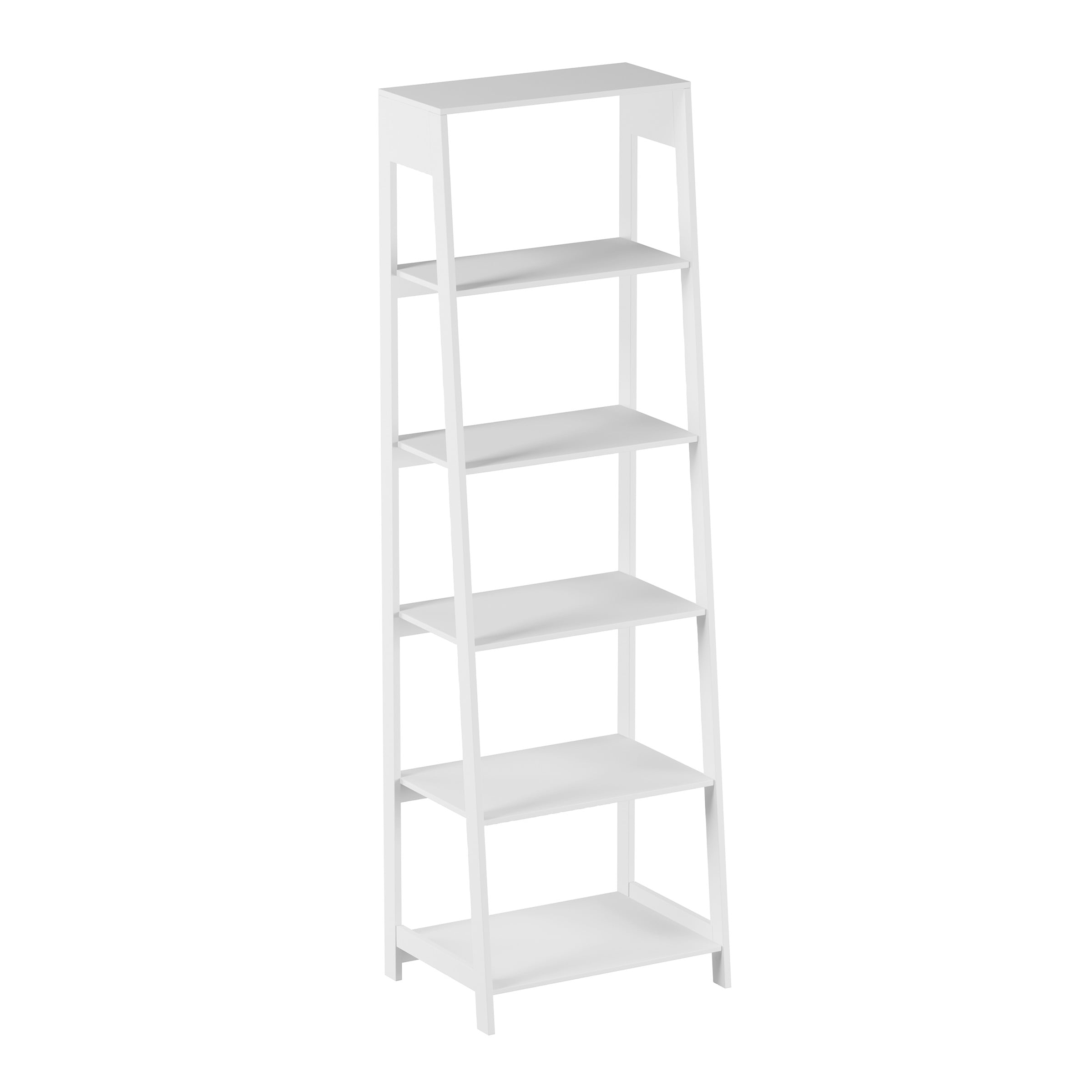 Lavish Home 5-Tier Ladder Bookshelf - Freestanding Wooden Bookcase Frame with Leaning Look - Shelves for Home and Office Storage, White