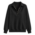 thumbnail image 6 of Button Up Sweatshirt for Women Ribbed Long Sleeve Stand Collar Hoodies Loose T-shirts Fashionable Blouse Tops Minimalist Shirts 2026 Fall Winter Outfits Clothes, Black, M, 6 of 9