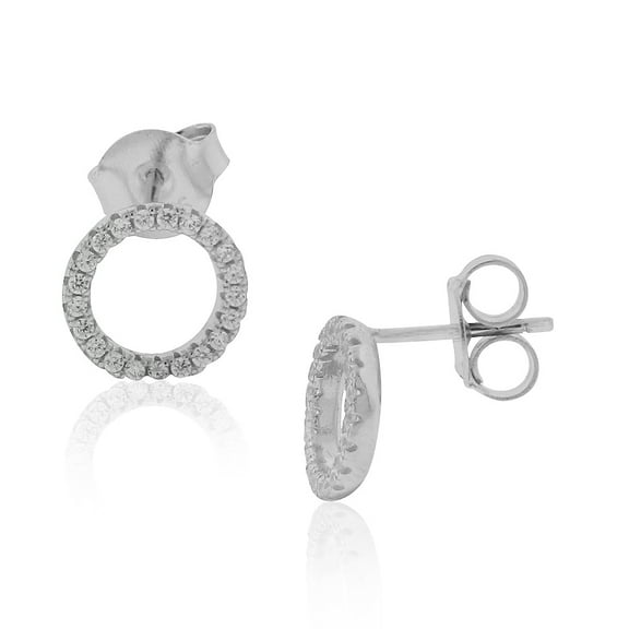 925 Sterling Silver White Clear CZ Circle Round Stud Earrings, 0.40"