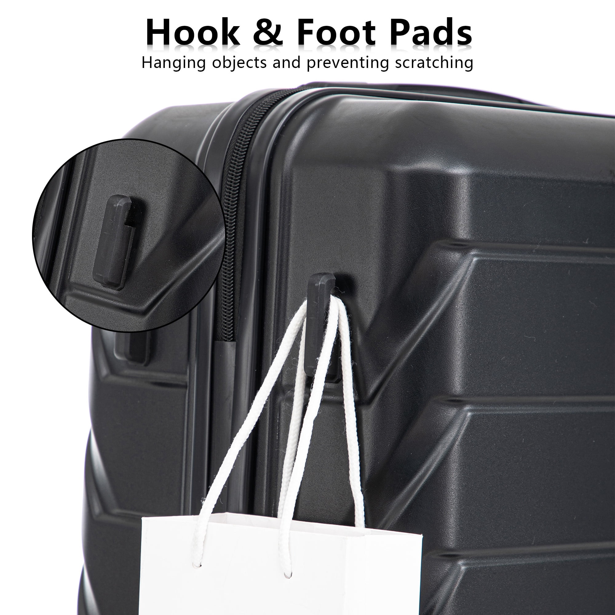 PAPROOS 3 Piece Luggage Set, ABS Carry-on Luggage Set with Spinner Wheels and TSA Lock, Lightweight Hardside Luggage, 20/24/28 Inch Rolling Suitcase Set for Travel Business Trip, Black