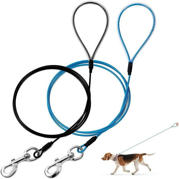 Chew Proof Dog Leash,6FT Metal Cable Lead,Heavy Duty Leash Made of Coated Wire Rope,Chew Resistant,Great for Large Dogs and Teething Puppies (Black Blue, 6ft)