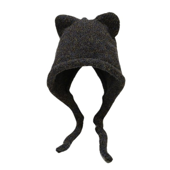 SWSMCLT Women's Winter Hat Knit Hat Cute Cat Warm Thick Casual Earflap Fashion Beanie Hat Ear Flaps Fall Soft Black One Size