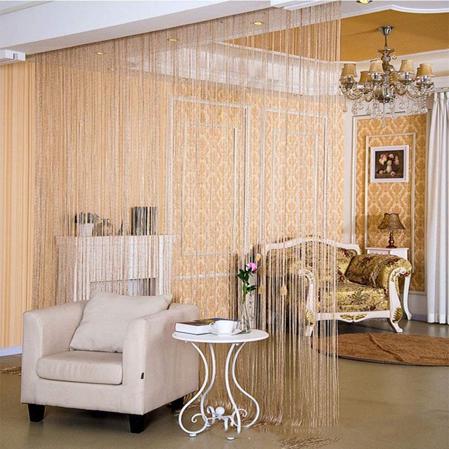 Yipa Sheer String Curtains Beads Thread Curtains Panels Glitter Tassel Window Drape Room Divider Fringe String Door Curtain