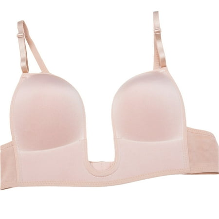 

jangslng Bra Deep U-Neck Adjustable Straps Wire Free Lady Bra Seamless Backless Prom Underwear for Inside Wear