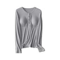 thumbnail image 2 of Women Nursing Pajamas Shirts Long Sleeve Maternity Tops Double Layer Breastfeeding Tees Round Neck Pregnancy Blouse Gray XXL, 2 of 3