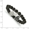 thumbnail image 2 of Primal Steel Stainless Steel Antiqued and Polished Owl Black Jade Stretch Bracelet, 2 of 6