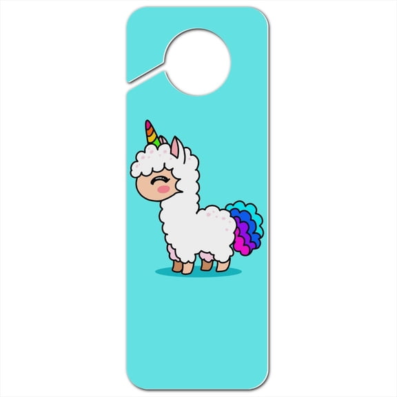 Cute Kawaii Rainbow Llama Unicorn Plastic Door Knob Hanger Sign