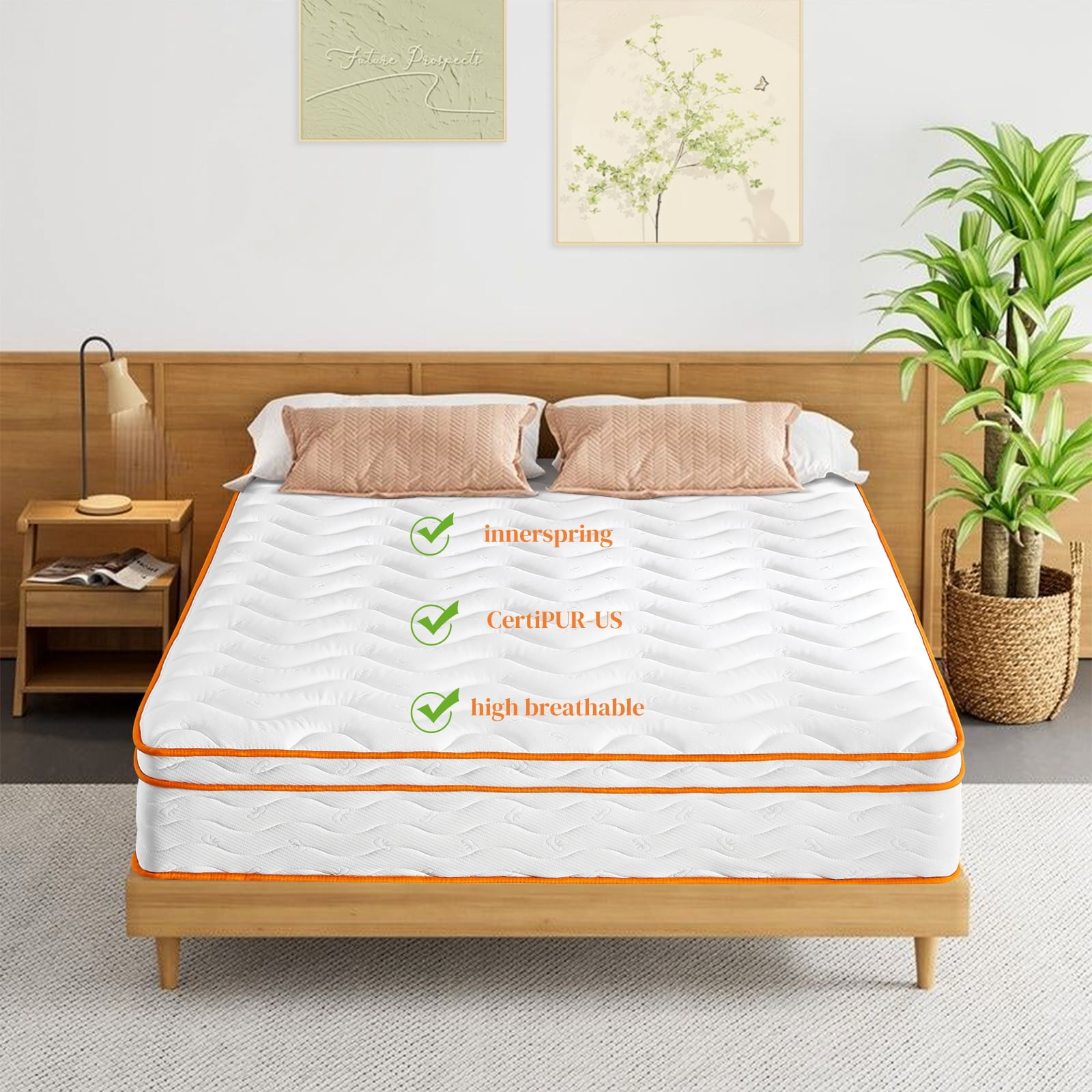 12" Spring Full Mattress Medium Firm, Hybrid Mattress with Removable Cover, Pressure Relief Foam Mattress, CertiPUR-US Certified, White