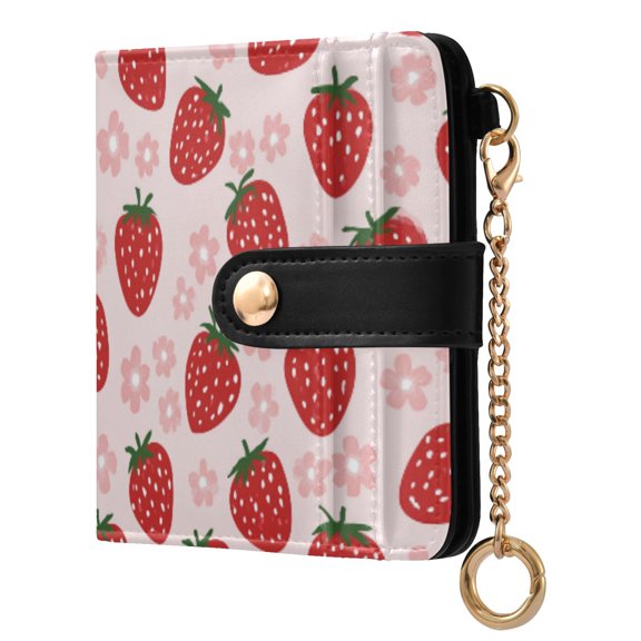 Womens Wallet PU Leather Bifold Small Purse with RFID Blocking Credit Card Holder Red Strawberry and Flower