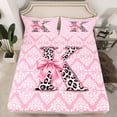 thumbnail image 2 of Homewish Leopard Print Letter Twin Sheet Sets, Ribbon Monogrammed K Twin Fitted Sheet, Hippie Mandala Damask Flat Sheet, Ultra Soft Bedroom Decor, 3-Piece, 2 of 7