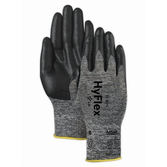 Ansell 103385 HyFlex 11-801 Grey and Black Nitrile Coated Machine Knit Gloves, 0.42" Height, 10" Length, 5" Wide, Size 10, Gray (Pack of 12)