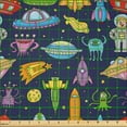 thumbnail image 2 of Ambesonne Space Fabric by the Yard Microfiber, Aliens Rockets Spaceships Art, 10 Yards, Orange Indigo and Green, 2 of 2