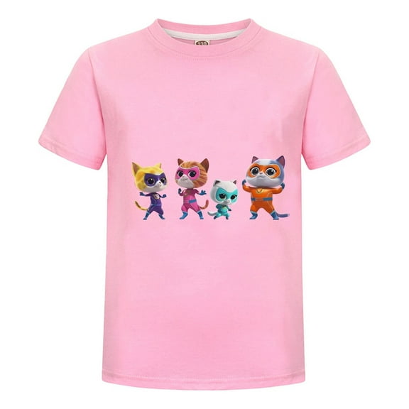 Kids T-Shirt with Super Kitties Design – Short Sleeve Cartoon Tee – Fun Cat Hero Outfit for Girls Boys – Summer Comfortable Cotton Top