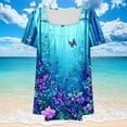 thumbnail image 5 of Plus Size Top for Womens Casual Summer Short Sleeve T Shirts Fashion Spring Floral Printing Pullover Oversized Loose Square Collar Blouses Tops 03#Blue 3XL, 5 of 5