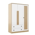 thumbnail image 5 of Glavbiku 3 Rattan Door Wood Wardrobe for Bedroom,Armoire with 2 Drawer,Clothes Storage Cabinet,White, 5 of 11
