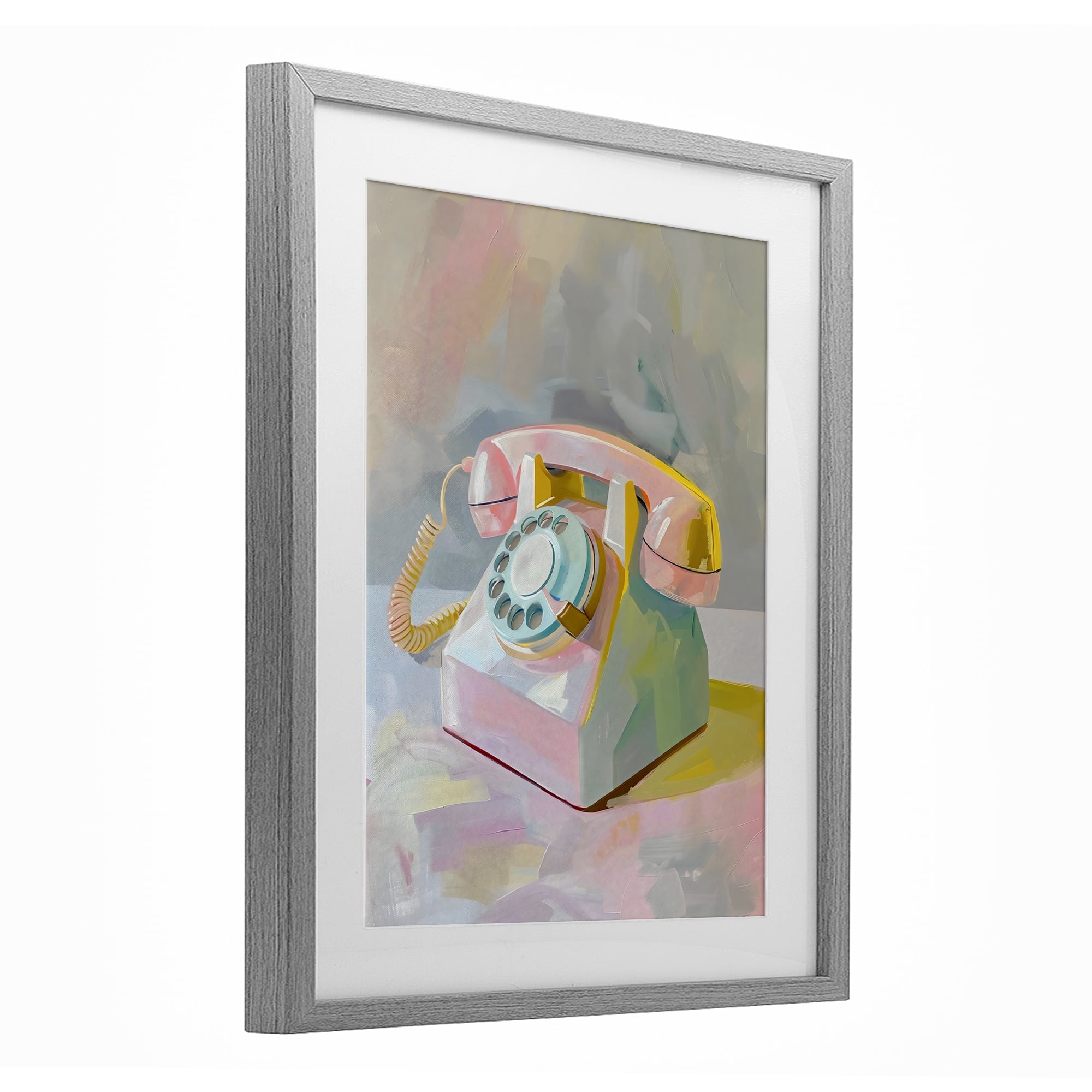Stupell Industries Retro Telephone in Pastels Gray Framed Print Under Glass, design by The Prints Vibe