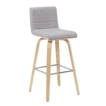 Vienna Modern Swivel Bar Height Stool with Grey Upholstered Seat and Patterned Oak Wood Frame