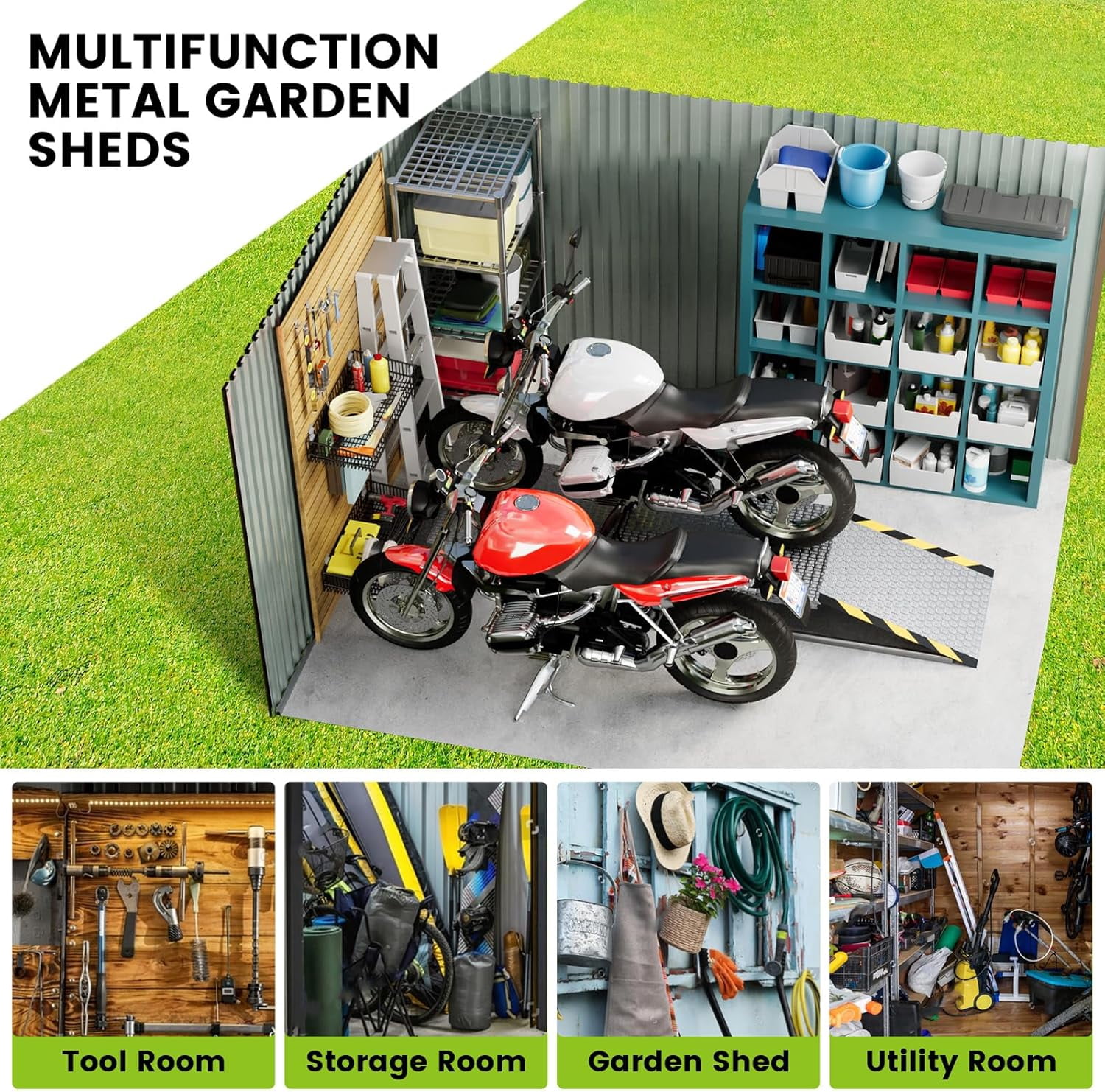 2025 New Outdoor Storage Shed, Large Metal Tool Sheds with Slooping Roof and Vents, Reinforced and Lockable Doors Frame Metal Storage Shed, for Patiofor Backyard,Patio,Garage