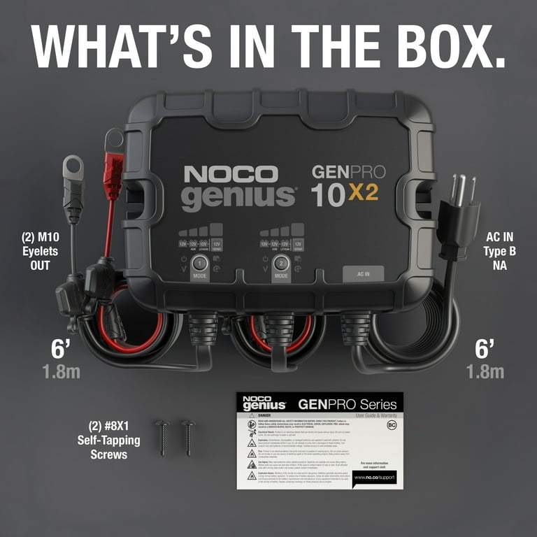 NOCO Genius GENPRO10X2 Marine Onboard Battery Charger, 2-Bank 20A