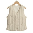 thumbnail image 7 of VNKIDY Women's Outerwear Vests Winter Warm Plush Interior Cotton Padded Vest Solid Color Sleeveless Button Down V Neck Waistcoat For Layering Cold Weather Trendy Outerwear, 7 of 7