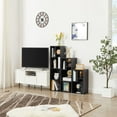 thumbnail image 2 of 4-Tier Modern Bookcase, 42 Inch High Storage Cabinet with Height Difference Shelves for Standard Textbooks, Floor Standing Display, 7 Cubes, Horizontal Avaiable, Easy Assembly, Rustic Brown, 2 of 9