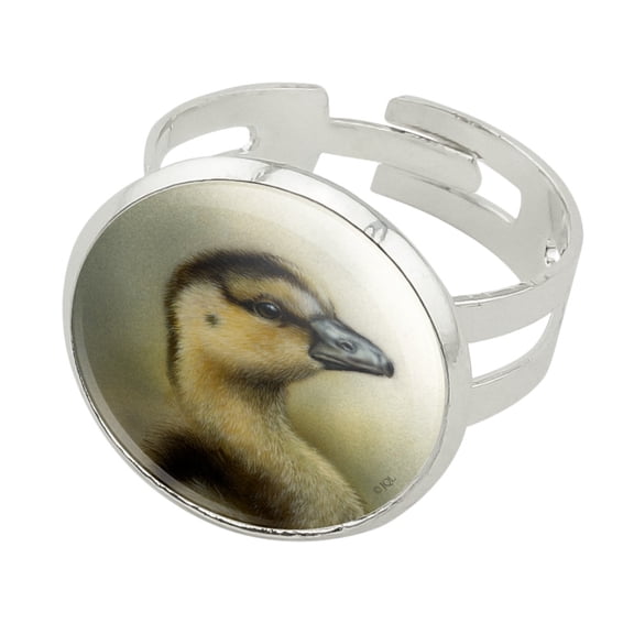 Gosling Baby Goose Geese Silver Plated Adjustable Novelty Ring