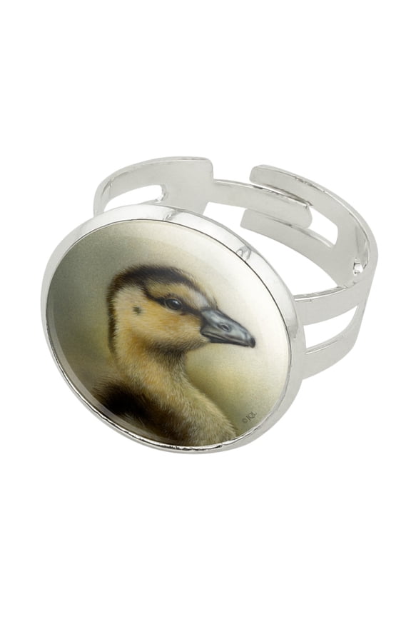 Gosling Baby Goose Geese Silver Plated Adjustable Novelty Ring