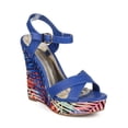 thumbnail image 1 of Liliana ED10 Women Leatherette Peep Toe Criss Cross Tropical Wedge Sandal - Beige  (Size: 7.0), 1 of 5