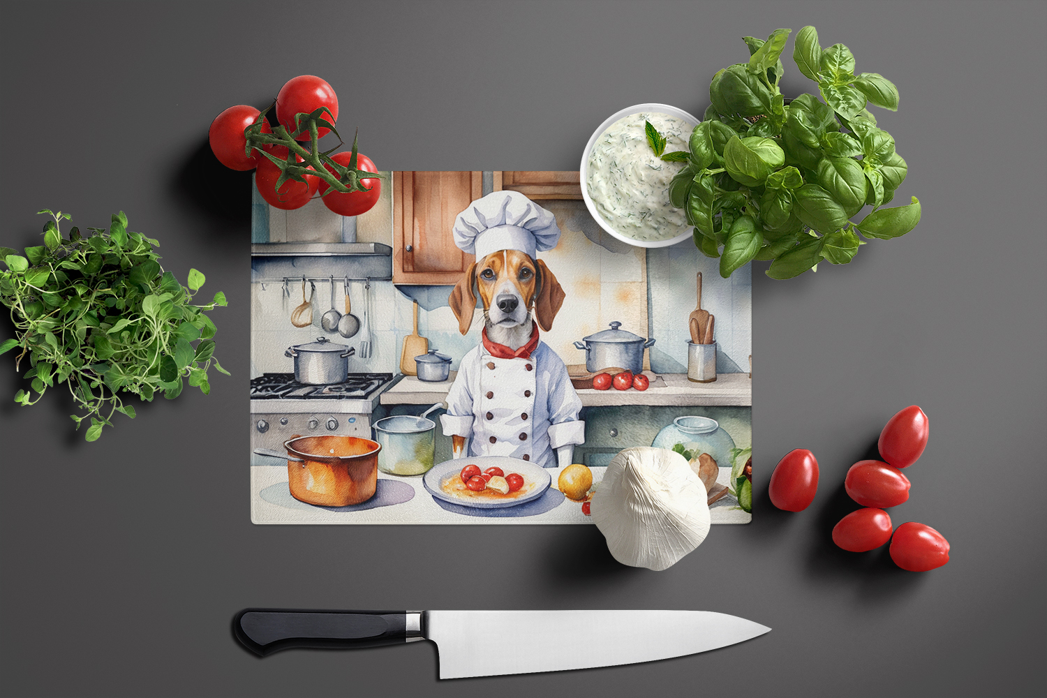 English Foxhound The Chef Glass Cutting Board 12 in x 15 in